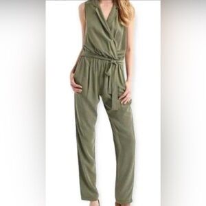 GAP Olive Green Sleeveless Belted Waist Jumpsuit